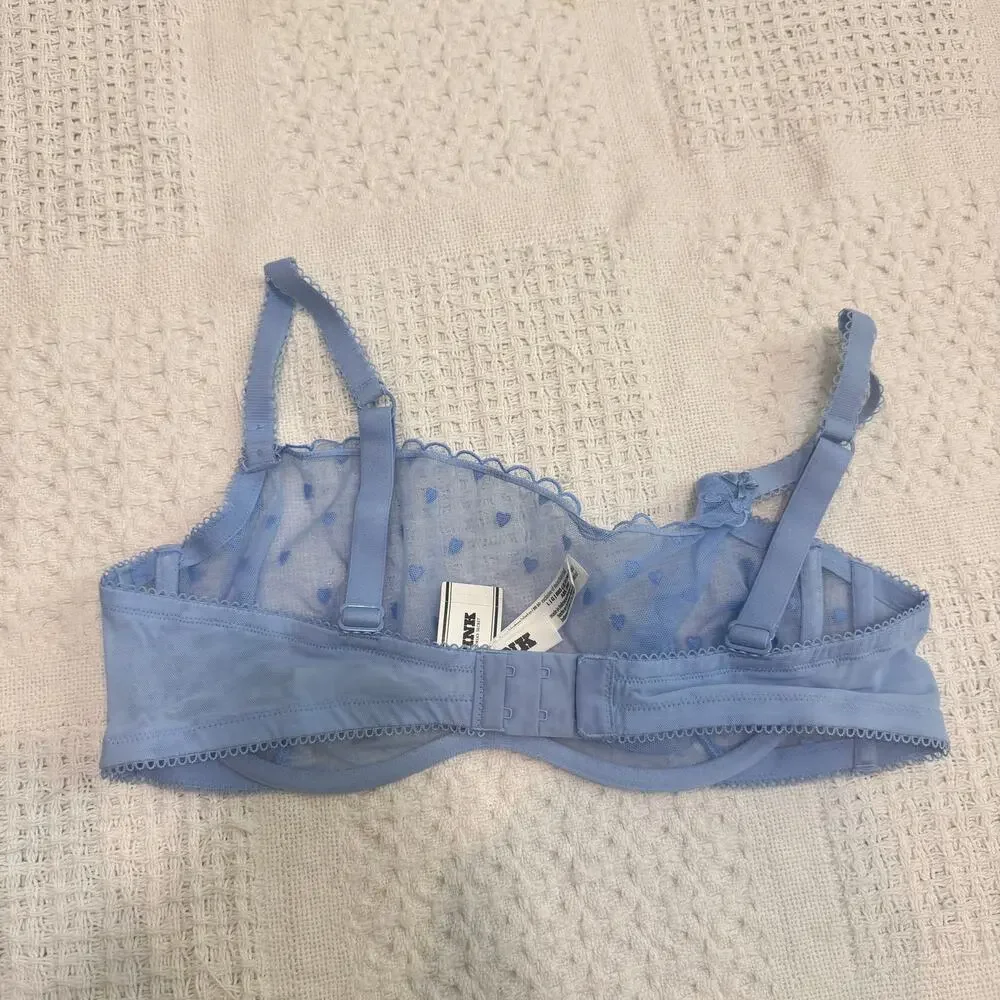 PINK Victoria’s Secret large Wink unlined heart embroidered scoop bra BC3 3211